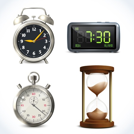 Realistic clock set of  retro stopwatch digital sand watch isolated vector illustrationのイラスト素材