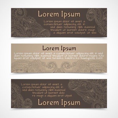 Retro lacework ornamental banners horizontal set  isolated vector illustrationのイラスト素材