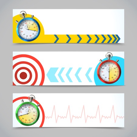 Realistic metallic stopwatch horizontal banners set isolated vector illustrationのイラスト素材
