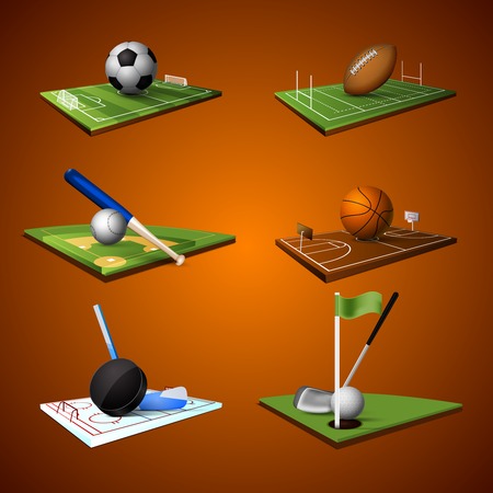 Realistic sport emblem icons set of football soccer baseball golf hockey basketball and baseball isolated vector illustrationのイラスト素材