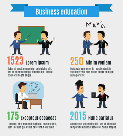 Business education concept of teaching learning studying and graduating scenes vector illustrationのイラスト素材