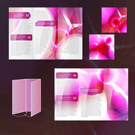 Pink abstract design paper brochure leaflet tri-fold design template elements isolated vector illustrationのイラスト素材