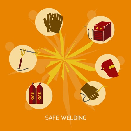 Welder industry construction work protection safety elements concept flat icons vector illustrationのイラスト素材