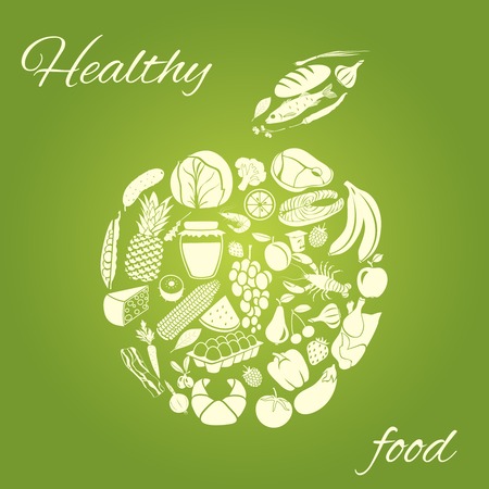 Apple made of fruits vegetables meat and grocery healthy organic food concept vector illustrationのイラスト素材