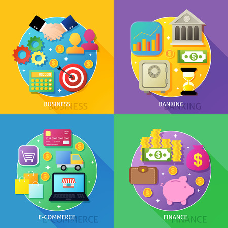 Business process concept of banking e-commerce finance icons set vector illustrationのイラスト素材