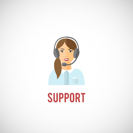 Customer technical support interactive service representative young woman with headphone emblem icon vector illustrationのイラスト素材