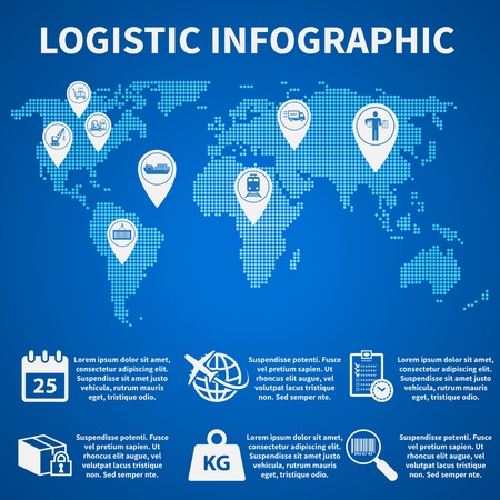 Logistic freight service infographic icons set on world map vector illustrationのイラスト素材