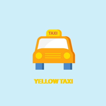 Yellow taxi cab passenger car icon isolated on blue background vector illustrationのイラスト素材