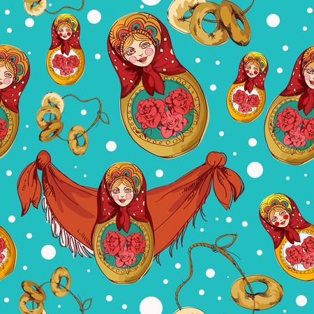 Russian traditional matryoshka folk doll seamless pattern vector illustrationのイラスト素材