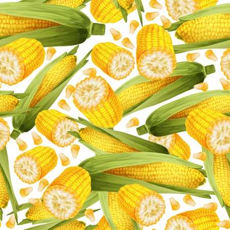 Vegetable organic food realistic yellow corn stalk seamless pattern vector illustration.のイラスト素材