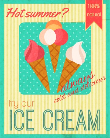 Cold and delicious sweet dessert cafe restaurant retro poster vector illustrationのイラスト素材