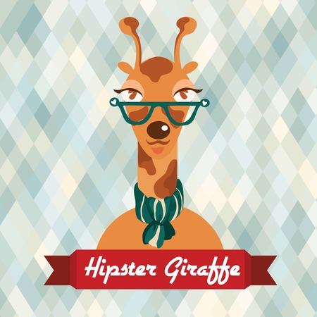 Hipster giraffe with glasses and scarf on rhombus background vector illustrationのイラスト素材