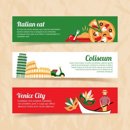 Italy banner set italian eat coliseum venice city isolated vector illustrationのイラスト素材