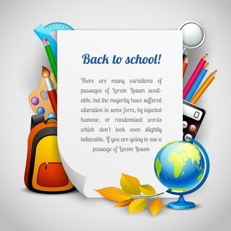 Back to school background with education elements and paper sheet vector illustrationのイラスト素材