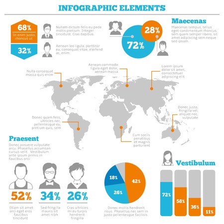 Avatar worldwide mobile computer network business users distribution infographic charts layout design vector illustrationのイラスト素材