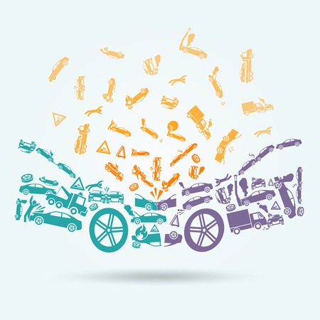 Car crash auto collision vehicle accident icons concept vector illustrationのイラスト素材