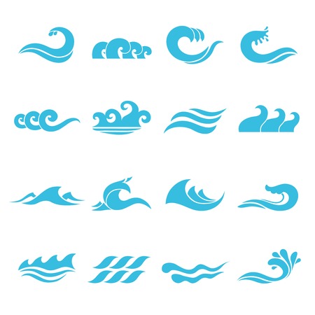 Waves flowing water sea ocean icons set isolated vector illustrationのイラスト素材