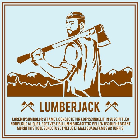 Lumberjack woodcutter logging industry man with axe retro poster vector illustrationのイラスト素材