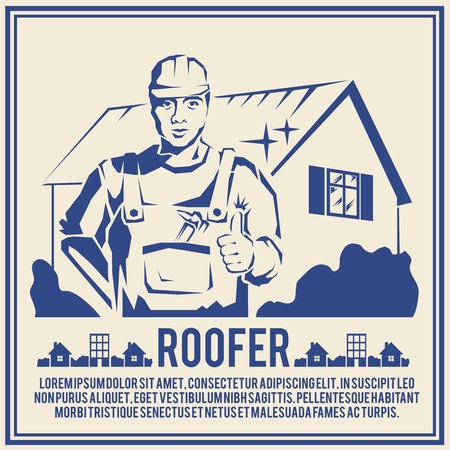 Roofer house builder male tradesman worker silhouette poster vector illustrationのイラスト素材