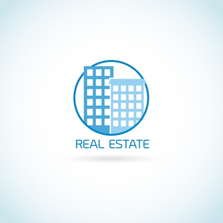 Real estate symbol skyscraper building in circle isolated on white background vector illustrationのイラスト素材