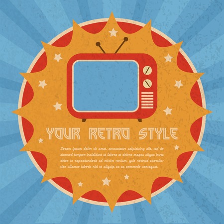 Retro style badge poster with old tv with lamp screen and antenna vector illustration.のイラスト素材