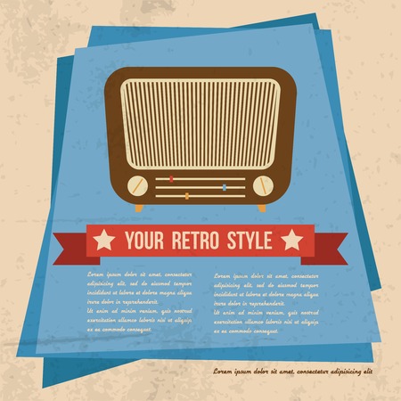Retro style badge poster with old radio music shortwave tuner vector illustrationのイラスト素材