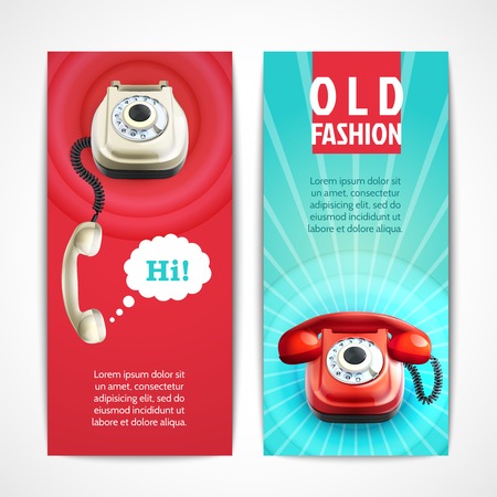 Old fashion telephone retro technology banners horizontal isolated vector illustrationのイラスト素材