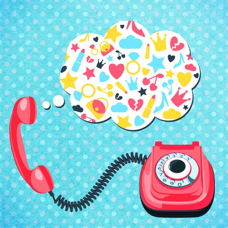 Old retro wire telephone with chat speech bubble communication concept  vector illustration.のイラスト素材