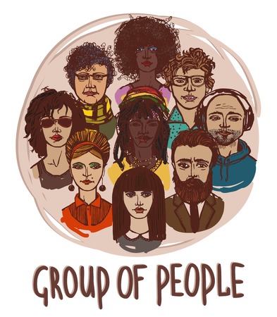 Sketch grunge males and females group of people vector illustrationのイラスト素材