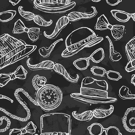 Vintage gentleman hats glasses mustaches and tobacco pipe seamless pattern vector illustrationのイラスト素材