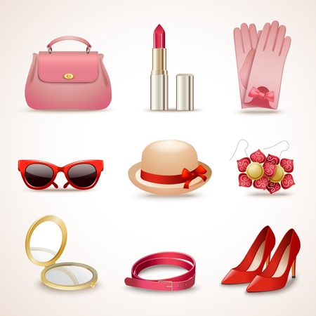 Woman fashion stylish casual shopping accessory collection icons set isolated vector illustrationのイラスト素材