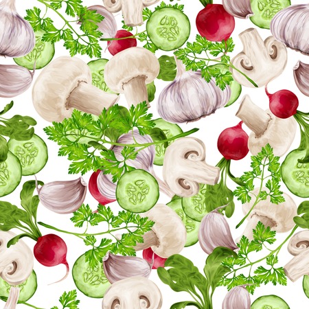 Vegetable organic food realistic mix seamless pattern vector illustrationのイラスト素材