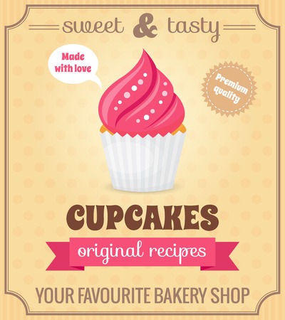 Sweet and tasty food dessert original recipe cupcake retro poster vector illustrationのイラスト素材