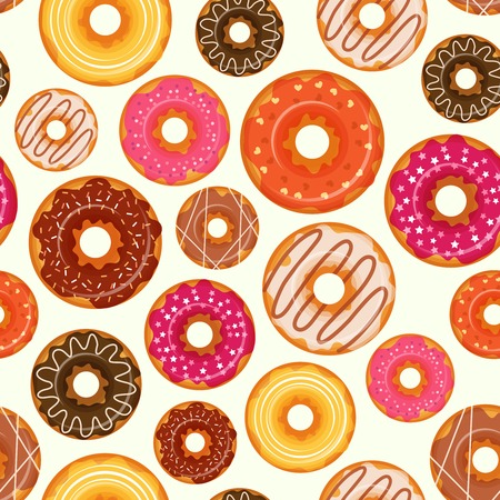 Sweet and tasty food dessert donut seamless pattern vector illustrationのイラスト素材