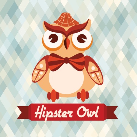 Hipster owl with hat and bow tie on rhombus background vector illustrationのイラスト素材