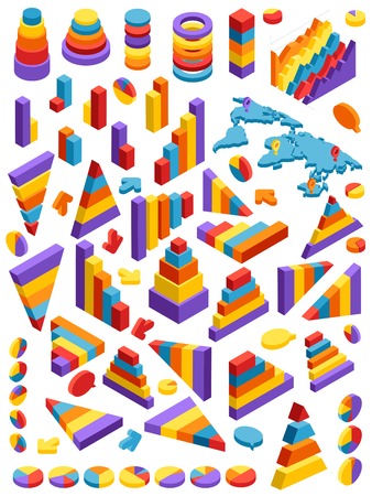 Isometric infographic elements charts graphs and business information isolated vector illustration.のイラスト素材