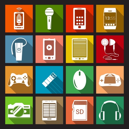 Gadget electronic equipment multimedia devices flat icons set isolated vector illustration.のイラスト素材