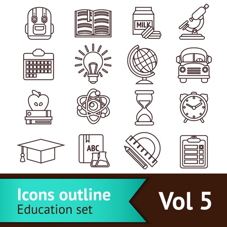 Education knowledge science college and elementary school outline icons set isolated vector illustrationのイラスト素材