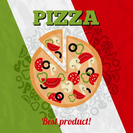 Pizzeria advertising poster with Italian flag background vector illustrationのイラスト素材
