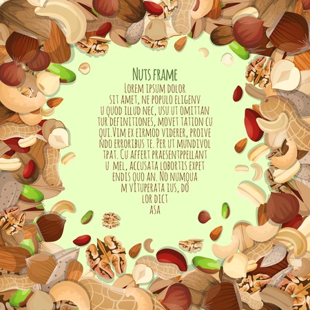 Nuts and seeds mix food decorative card frame vector illustrationのイラスト素材