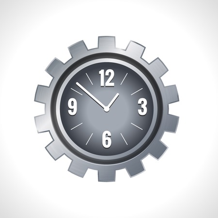Metal cog wheel gear steel machine clock engine mechanism emblem vector illustration.のイラスト素材