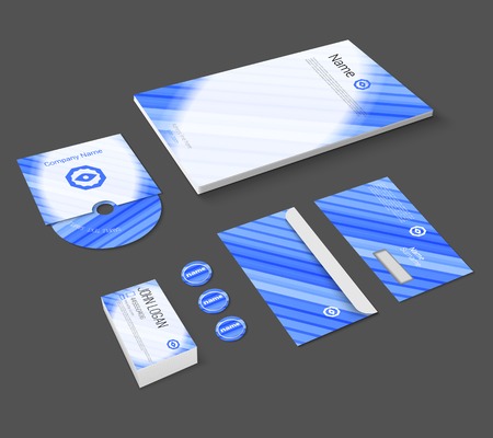 Blue abstract business company stationery template for corporate identity and branding set isolated vector illustrationのイラスト素材