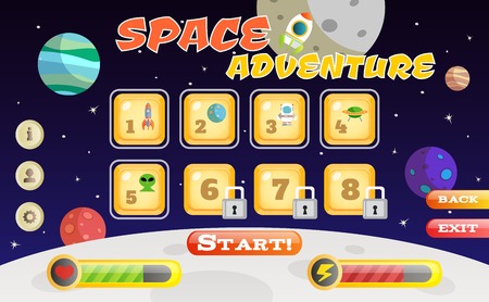 Scifi space adventure game user interface template vector illustrationのイラスト素材