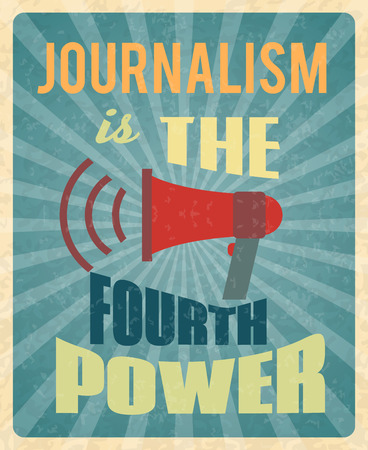 Journalism press news reporter profession poster with red megaphone and text vector illustrationのイラスト素材