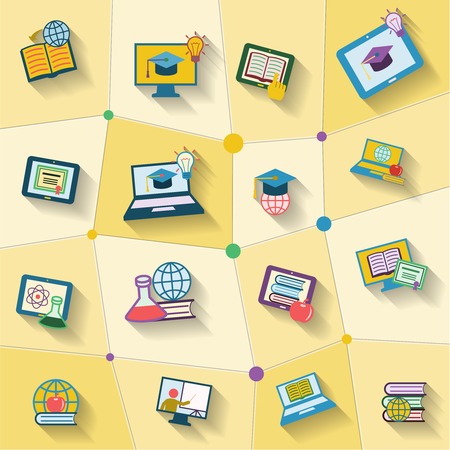Online education global studying decorative icons set isolated vector illustrationのイラスト素材