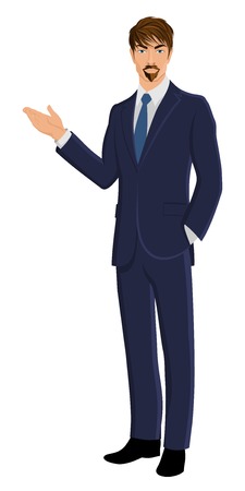 Full length body business man isolated on white background showing hand vector illustrationのイラスト素材