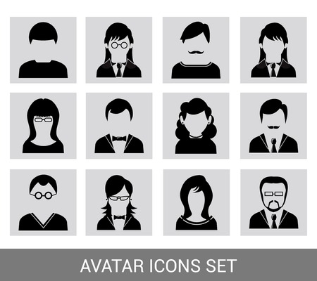 Social networks business private users avatar pictograms design black icons set isolated vector illustrationのイラスト素材