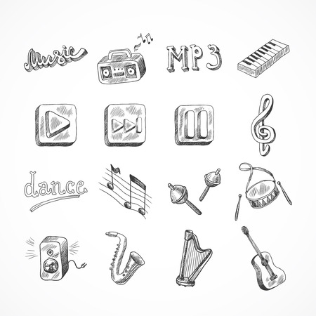 Set of music dance instruments hand drawn icons in sketch style illustrationのイラスト素材