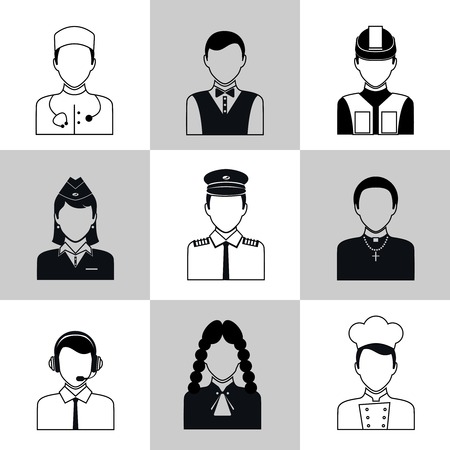 Avatar social network pictograms set of lawyer cook engineer doctor pilot isolated illustrationのイラスト素材