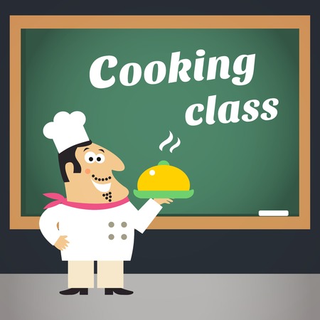 Healthy delicious food cooking and planning skills improvement class with professional chef advertising poster template illustrationのイラスト素材